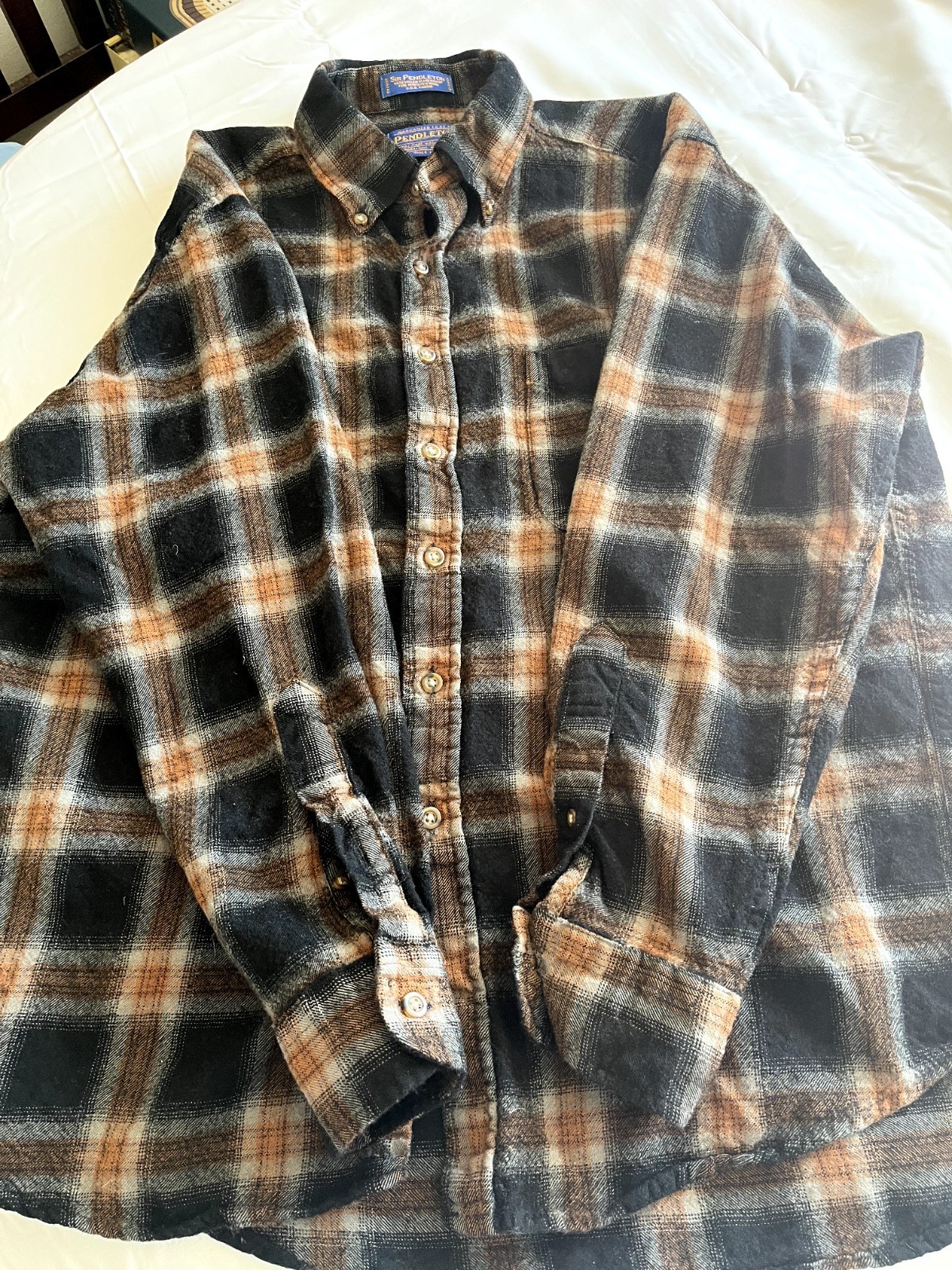 Pendleton Black And Orange Button Up Wool Flannel… - image 2