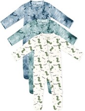 Baby Girls Boys Bamboo Rayon Pajamas,Footed Pjs Dino Blue Gr,6-9 M 