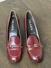 PRADA Red Burgundy Patent Leather Loafer Pumps Size 37 EUC