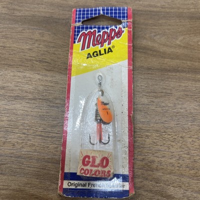 Mepps GLO Aglia In-Line Spinner, 1/4oz, Plain Treble Hook, GLO Orange White