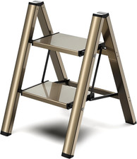 2 Step Ladder, Folding Step Stool with Anti-Slip Wide Pedal, Aluminum Material L