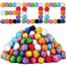 300 PCS Cat Toy Fuzzy Balls 1.8 Inch Assorted Pom Pom Interactive Tinsel