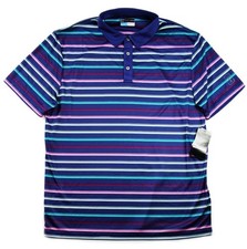 PGA Tour Mens Performance Golf Polo Shirt L Short Sleeve Pro Series Navy Stripe