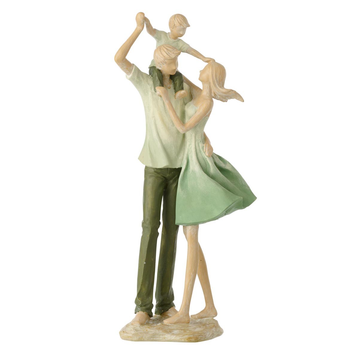 Statuette famille 1 enfant Matcha en résine verte de 39cm aux finitions artisanales