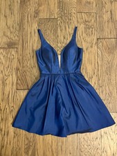 Sherri Hill 52386 Prom Homecoming Dress Metallic Taffeta Blue Size 4 EUC