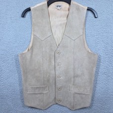 Vintage GAP Vest Men's Small Beige Leather Suede 5-Button Waistcoat Western 90s