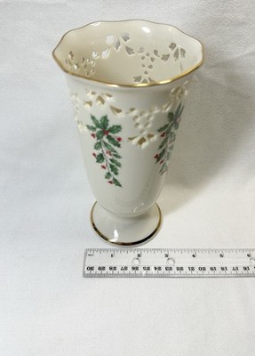 LENOX Christmas Holiday Holly Berries Pierced Porcelain Vase 7in