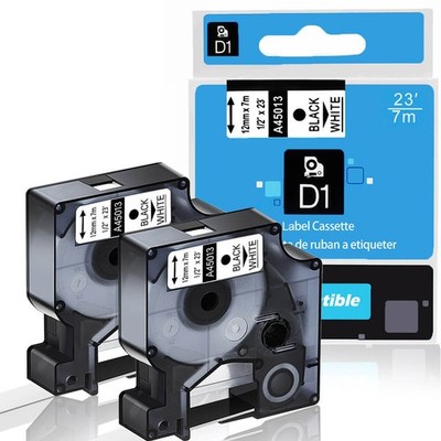 45013 S0720530 Label Tape Compatible for Dymo 12mm Black/White Waterproof 2Packs