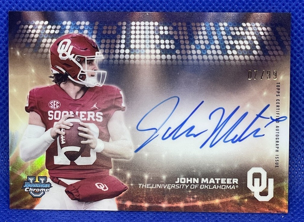 2025 Bowman Chrome U John Mateer Campus Visit On-Card Auto #d 7/99 Oklahoma