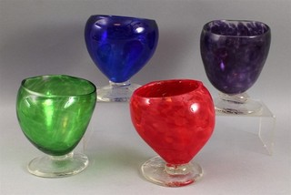 WAUHATCHIE Prentice Hicks American Freeform Art Glass Exotic Cocktail Goblets