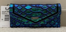 Brahmin VERONICA Trifold Envelope Wallet EMERALD LULIA Blue Green Metallic NWT