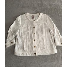 Chicos White Textured Button Front 3/4 Sleeve Jacket Womens Size 2