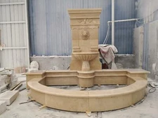 BEAUTIFUL CARVED LARGE MARBLE ESTATE GARDEN LION WALL FOUNTAIN - MFG79