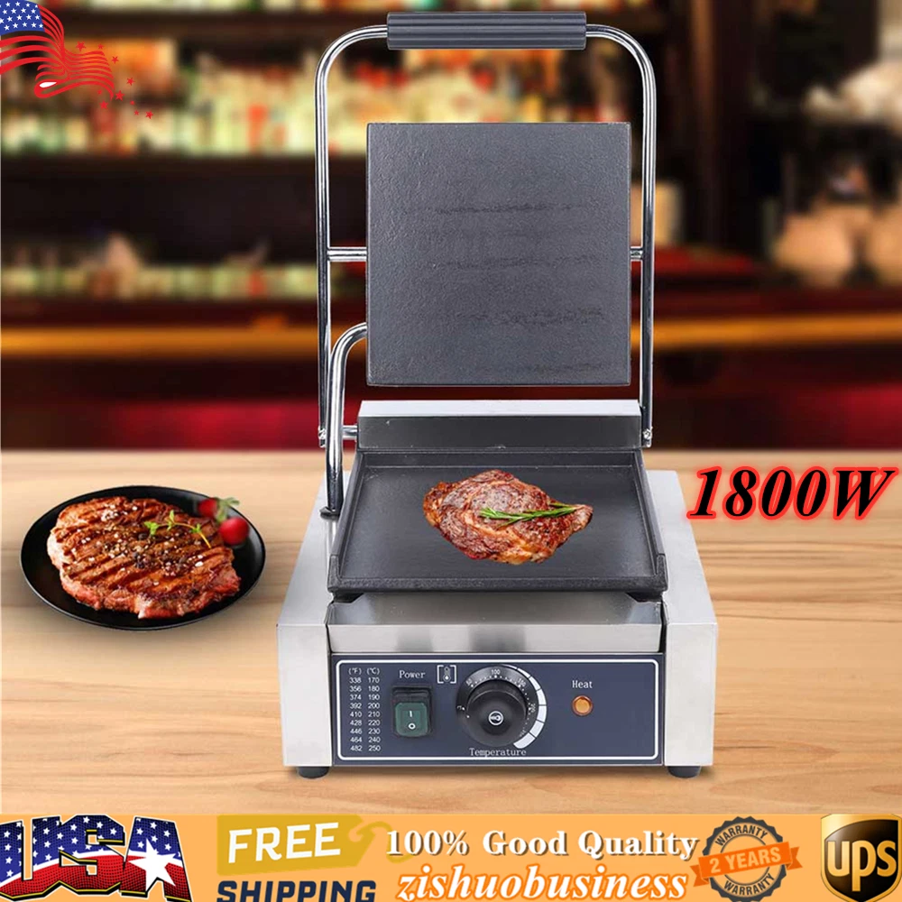 Commercial Electric Panini Press Grill Griddle Plate , Flat Sandwich Steak Maker