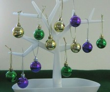 Mardi Gras White Tree with Purple Green Gold Balls Ornaments, 11" by 11"