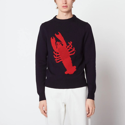 Sandro Round Neck Dark Navy Heavy Wool Lobster Sweater sz M