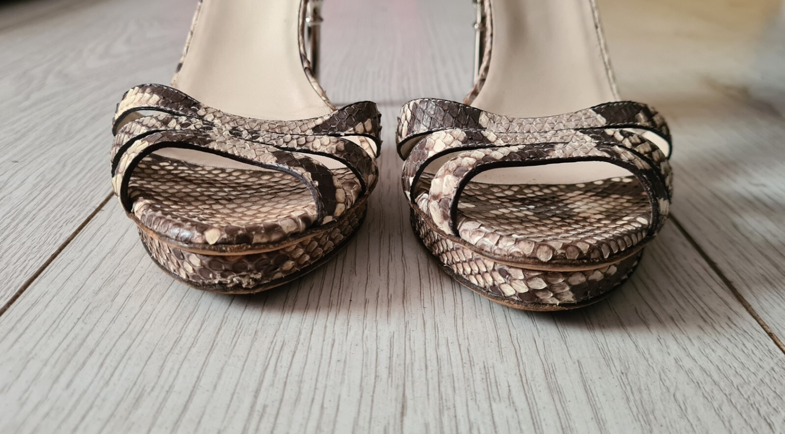 GUCCI BEIGE BROWN PYTHON PLATFORM PEEP TOE ANKLE … - image 19