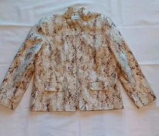 Alfred Dunner Womens 14 Luxe Zip Front Jacket Metallic Champagne Gold Brown