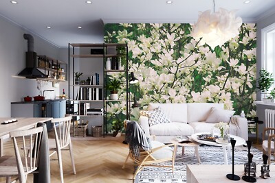 3D White Flower Branch ZHUA533 Wallpaper Wall Murals Removable Self-adhesive Ann