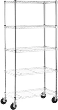 5-Shelf Adjustable, Heavy Duty Storage Shelving Unit on 4'' Wheel Casters, Metal
