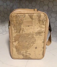 Vtg. World Map Wine/Picnic Case,2Person "Picnic Time"70's Retro Wine Tote