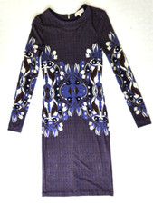 Tory Burch Flavia Long Sleeve Silk Midi Floral Purple Dress XS