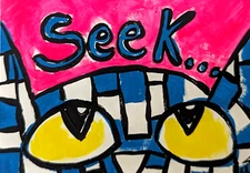 ACEO Original Cat Painting Kitten Face Acrylic Abstract Art By Samantha McLean