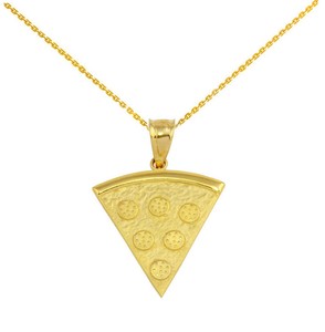 10k Solid Yellow Gold Pepperoni Pizza Slice Lovers Pendant Necklace