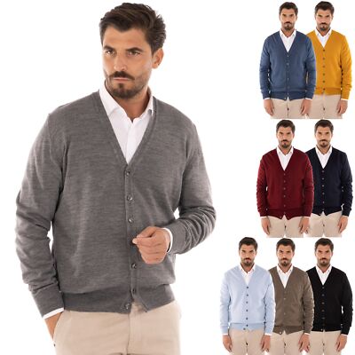 Men's Winter Buttons Merino Wool Cardigan Sweater Made in Italy 