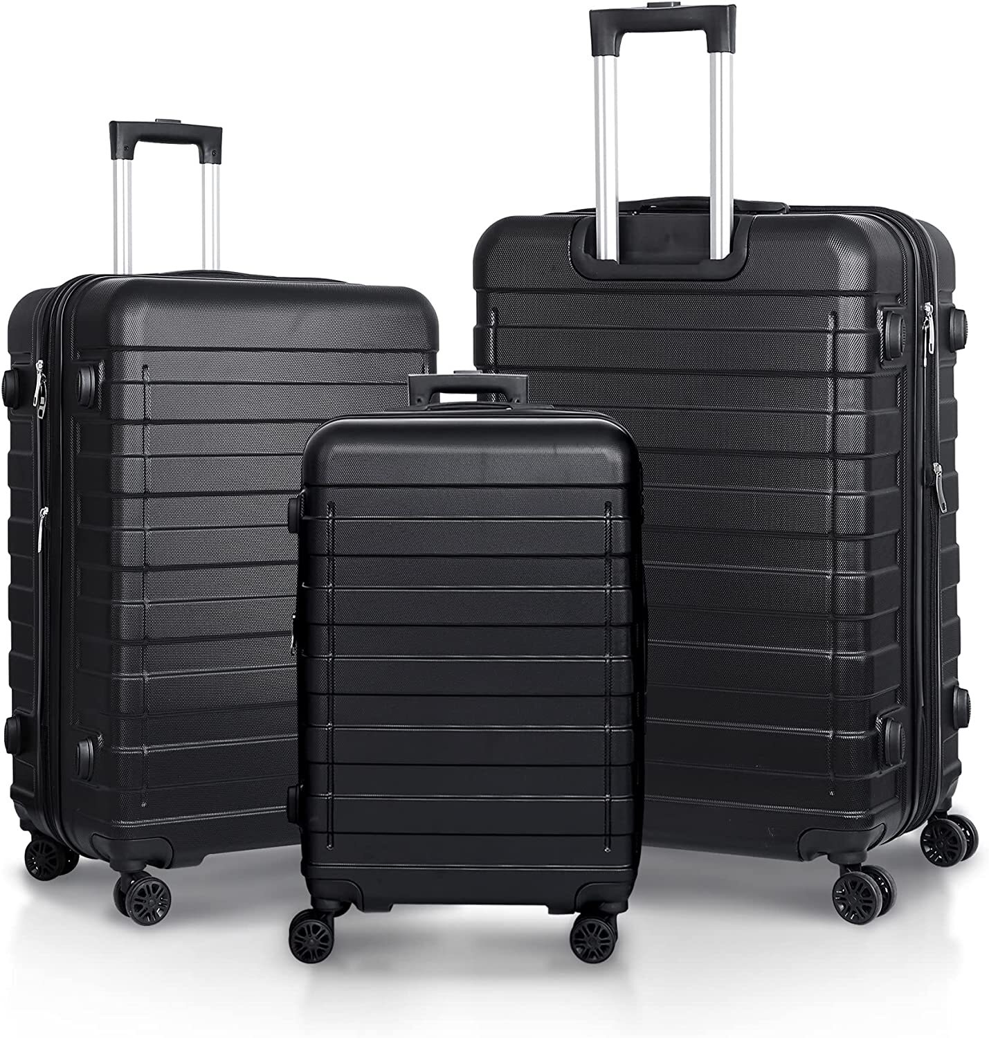 Expandable Luggage Set 3 Piece 21"26"30" Black Hardshell Suitcase with TSA Lock 