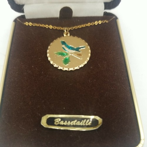 Vintage Kelly Waters Gold Toned Metal Pendant & Chain, Bassetaille, Melted Glass - Picture 3 of 9