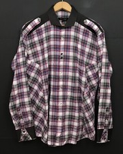 Bogosse Men's Flip Cuff Spread Collar Button Front Plaid Shirt Size 5 XL 