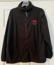 Vintage USA Olympics Jacket Size Large Black Fleece Full Zip Embroidered Logo