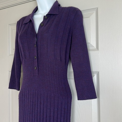 Lacoste Women's Long Sleeve Ribbed Wool Dress Dark Purple Size 36/US-XS - Picture 4 of 15