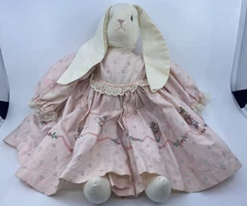 Handmade Bunny with Floppy Ears Button Eyes and Flowered Dress 18 inches long