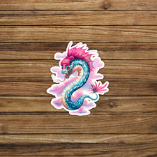 Vibrant Pink Blue Fantasy Dragon Vinyl Sticker, Watercolor Mythical Creature Art