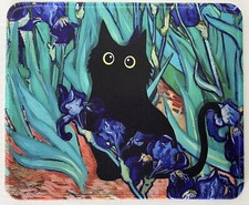 Black Cat Van Gogh Irises Non Slip Mouse Pad Meme Funny Cute Gift Art NEW