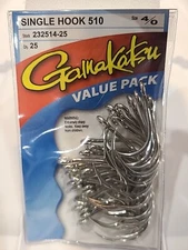 Gamakatsu Single Hook 510 Fishing Hooks Size 4/0 Silver Open Eye 25cnt 