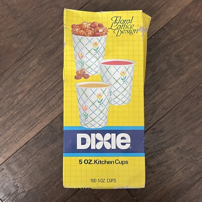 Vtg Dixie Kitchen Cups 5oz Floral Lattice Design Open Box 71 Unused Cups 1987