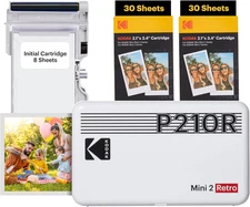 Kodak Mini 2 Retro Portable 4PASS Photo Printer Bundle 68 Sheets Bluetooth White