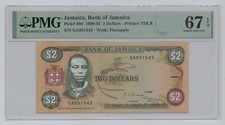 Jamaica, 1990-92, 2 Dollars - PMG 67