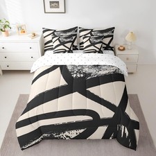 Abstract Bed in a Bag Kids Bedding Beige Grey Set Full Size Geometric Comfort...