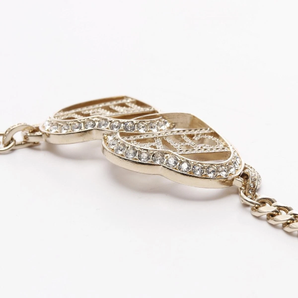 Collana Chanel Cuore Logo GP Placcato Oro Charm Strass Trasparente Donna Donna