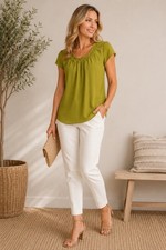 Coldwater Creek Green Ruched Scoop Neck Short...