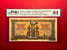 Greece / Greece&Italian Occupation WWII 5000 Drachmai 1942 P-119b PMG 64 EPQ UNC