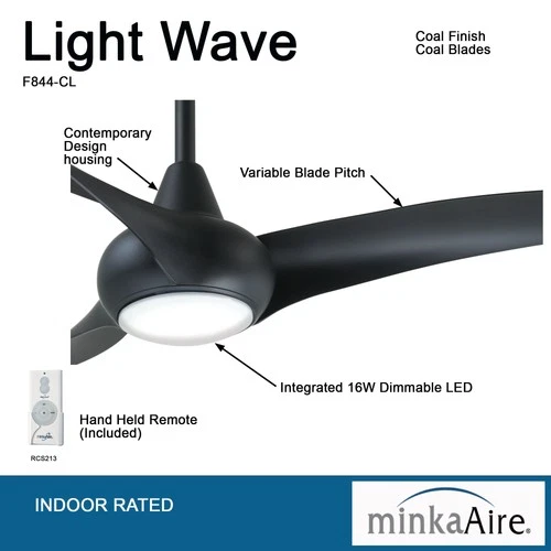 Minka Aire Light Wave 52" Ceiling Fan - Coal 3-Blade Remote Control - Picture 6 of 6