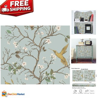 Removable 17.7''x118'' Floral Wallpaper with Birds   Stylish and Easy to Install
