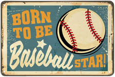 Baseball Shop Tin Sign,Born to Be Baseball Star Vintage Metal Tin Signs for Cafe