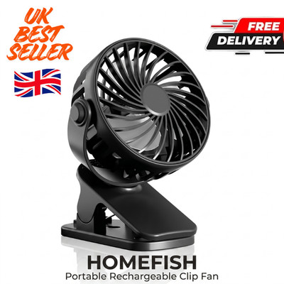 HOMEFISH Tragbarer Wiederaufladbarer Clipventilator 720° Drehbarer Hängeventilator mit Licht