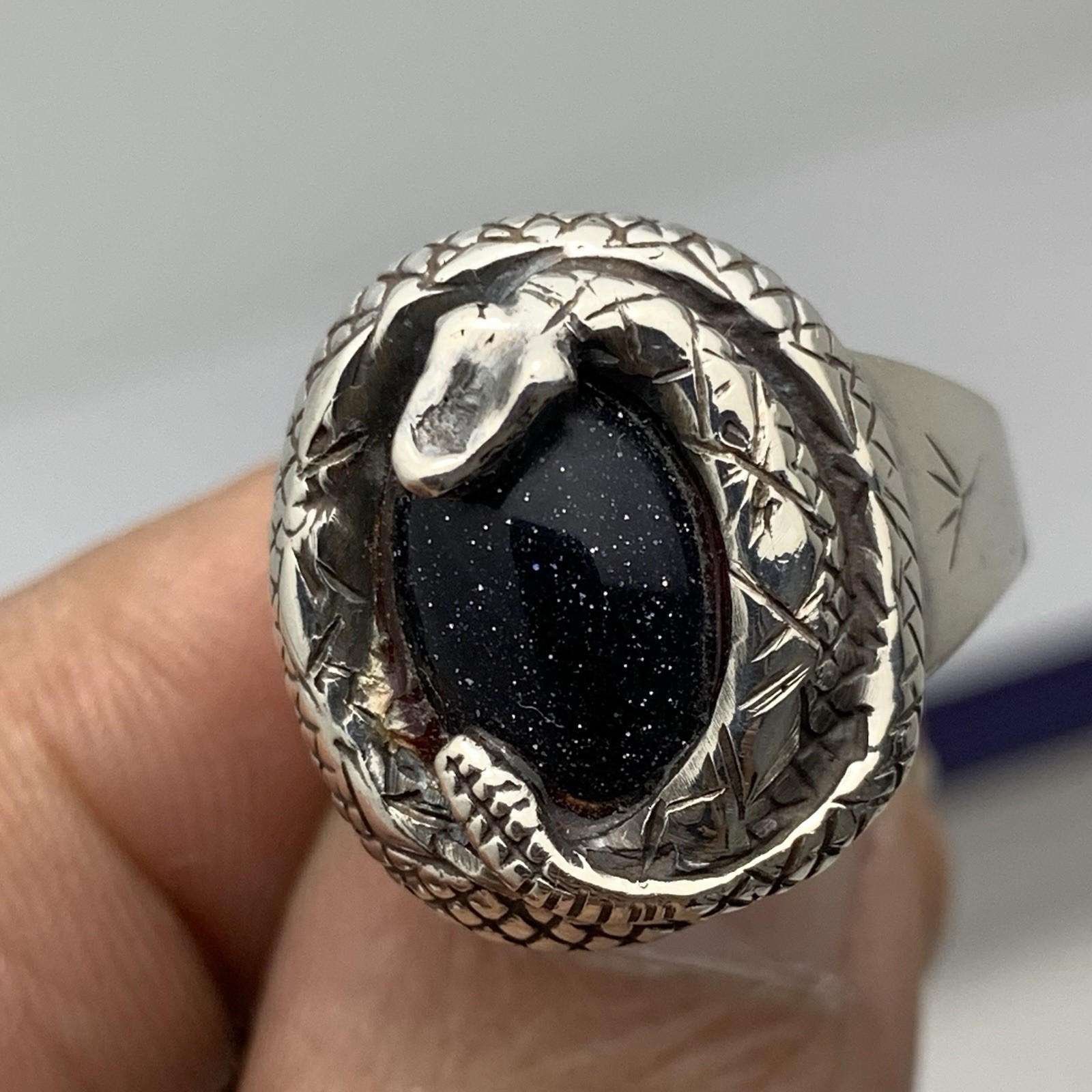 925 Silver Statement Snake Ring Bold solid Blue A… - image 6